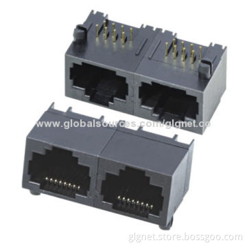 1*2 port RJ45 connector, tab up, side entry, w/o shielding, assembly type